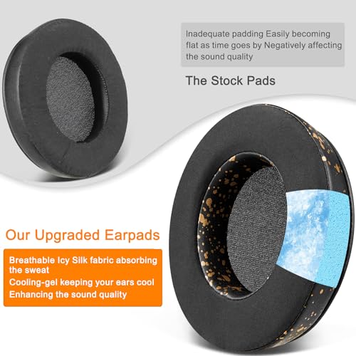 Image of SOULWIT Cooling-Gel Ear Pads Cushions Replacement, for Razer Kraken 2019 /Tournament Edition /Ultimate /Kitty, Earpads for Nari /Essential /Ultimate, Kraken X /V3 X Headset - Black Gold