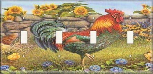 Four Switch Plate - Rooster And Sunflowers
