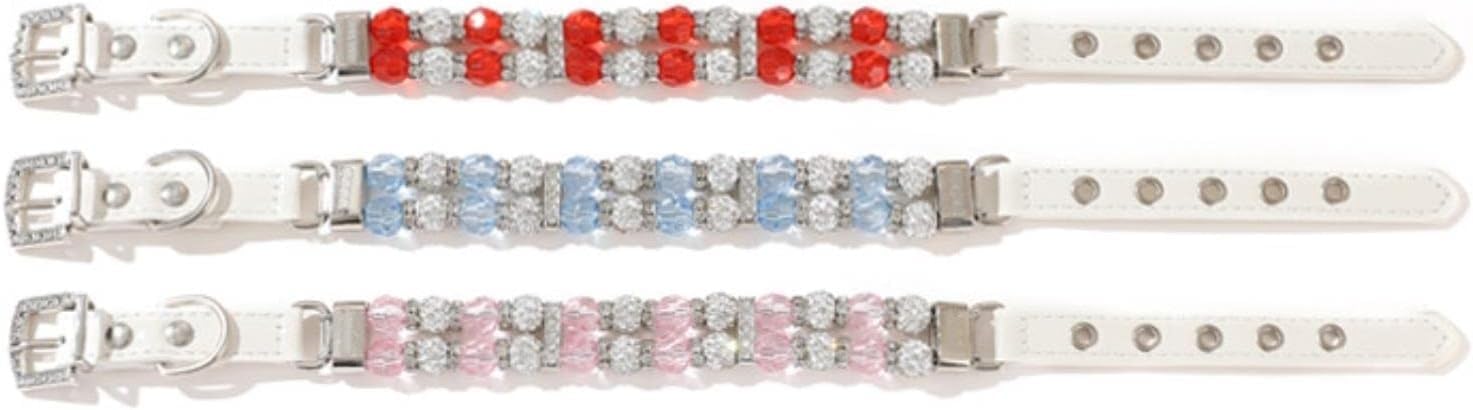 Collar de perro con diamantes de imitación, collar de cuero para gatos pequeños, medianos y grandes (rosa, M)