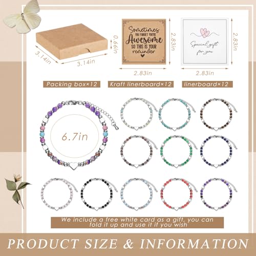 12 Pcs Inspirational Thank You Bracelets Cards Set Coworker Bracelets Bulk for Staff Appreciation Women Friend Birthday Thanksgiving Christmas2