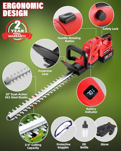 Image of Cordless Hedge Trimmer with Rotatable Handle for MWK M18 18v Battery,20'' Brushless Motor Trimmers Battery Powered, Electric Hedge Trimmer Cordless Bush Trimmers (Battery Not Included)