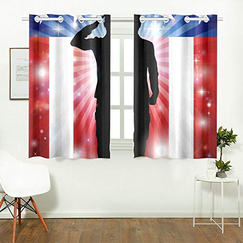 Enevotx Us Soldier Saluting Front American Flag Kitchen Curtains Window Curtain Tiers For Café, Bath, Laundry, Living Room Bedroom 26 X 39 Inch 2 Pieces #TOP1