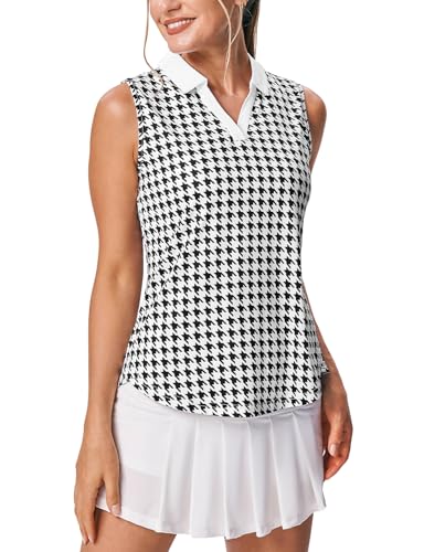 Image of BGOWATU Women's Sleeveless Golf Polo Shirts Collared V Neck Tennis Tank Tops UPF 50+ Quick Dry Lightweight