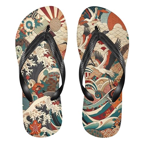 Burbuja Japanese Crane Flip Flops for Women Men, Soft Thong Sandals Rubber Slippers for Pool Beach Essentials