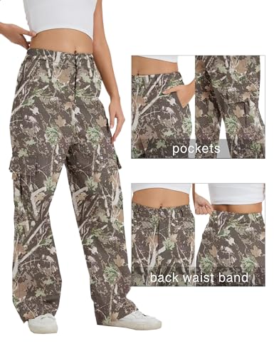 Image of Cargo Pants for Women High Waist Wide Leg Stretchy Pull On Baggy Casual Pants with Pockets