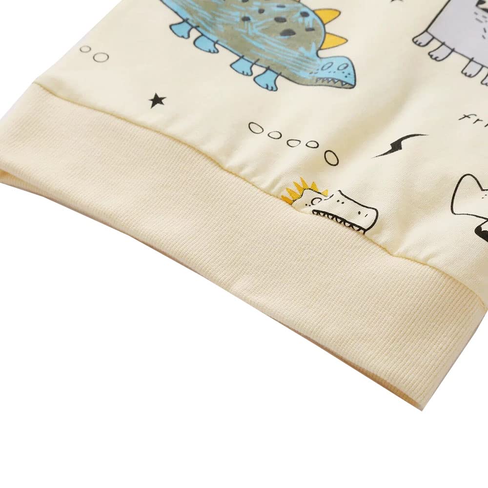 FedMois Dziecięcy dres treningowy, bluza dresowa + spodnie bawełniane, dinozaur beżowy, 110-116