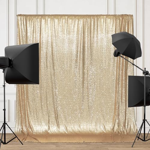 Image of PartyDelight Light Gold Sequin Backdrop 6x6ft 4 Inch Rod Pocket | Dense 3mm sequins on mesh backing with 4 inch rod pocket for full body photos ceremony arches party walls and stage displays