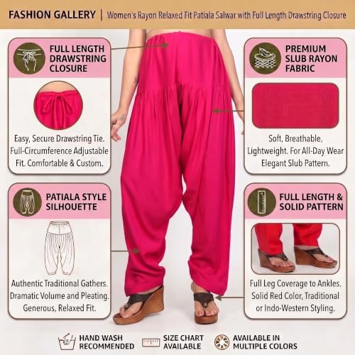 Image of FASHION GALLERY Women's Rayon Relaxed Fit Patiala Salwar with Full Length Drawstring Closure Type and Flexible Waist | Patiala Pant for Woman Free Size Fit Upto XXL