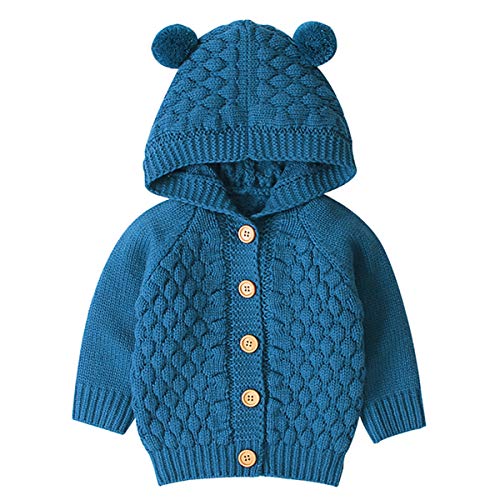 Tianhaik Baby Boy Girl Cardigan Sweater Jackets Coat Spring Knitted Sweatshirts Button-up Hooded Outerwear (6-12 Months) Denim Blue