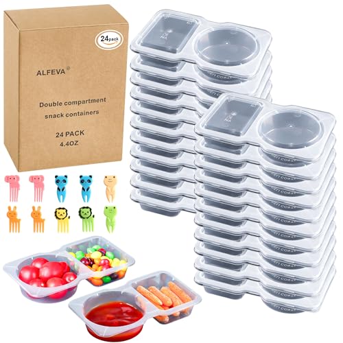 ALFEVA 24 Pcs reusable snack containers with Lids, snack containers for kids adults10 Forks, snack pack containers - Lightweight and Stackable, Microwaveable/refrigerator safe