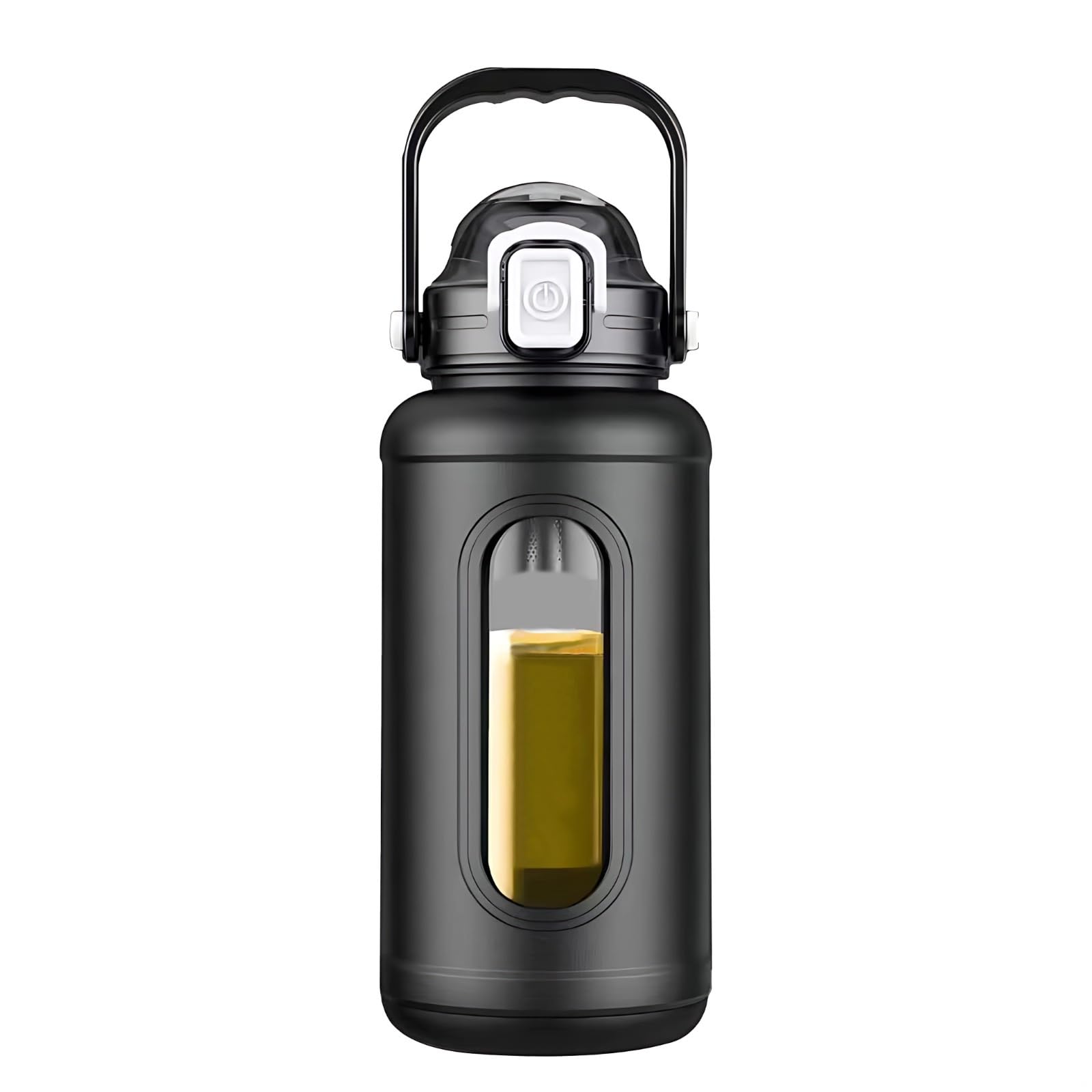 Grande bouteille d'eau en verre de 1000 ml avec manchon en silicone noir, design incassable, bec verseur et paille à double usage, aventures en plein air pour idéal