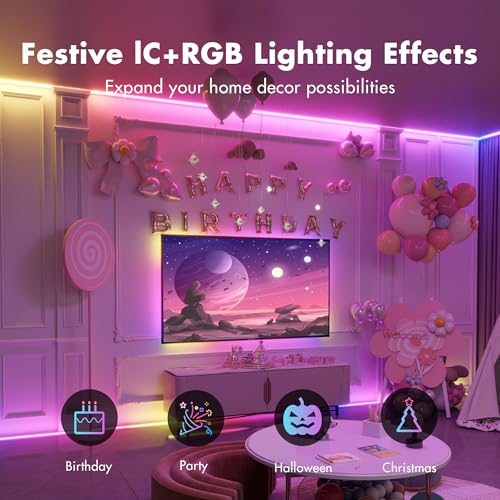 Image of Led Lights for Bedroom 32.8FT Smart IC+RGB, Music Sync Color Changing Strip Lights, 24Key Remote+App Control Light Strip for BedHead,Underbed,Ceiling,Background Wall