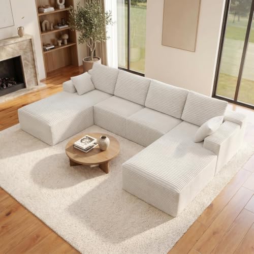 Image of Modular Cloud Sectional Sofa, Oversized Corduroy Boneless Couch | Luxury Comfort, Deep Seat, Couches for Living Room and Apartment, No Assembly Required