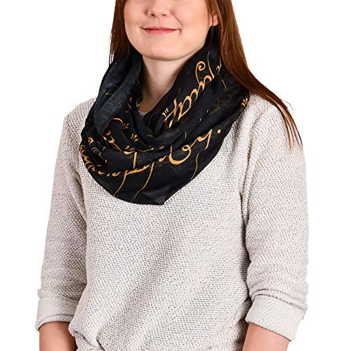 Elbenwald Herr der Ringe Loop Schal mit Der Eine Ring Inschrift Print Ø 79 cm und 90 cm breit schwarz
