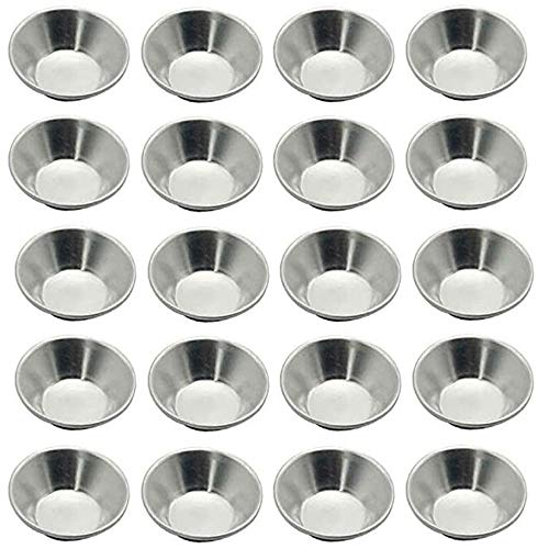VEIREN 20 Pack Egg Tart Molds Aluminum Alloy Mini Tart Pans Round Reusable Heat Resistant Non- stick Baking Cups for Dessert Muffin Cupcake Cake Cookie Pastry Pudding Mould DIY Kitchen Bakeware Tools