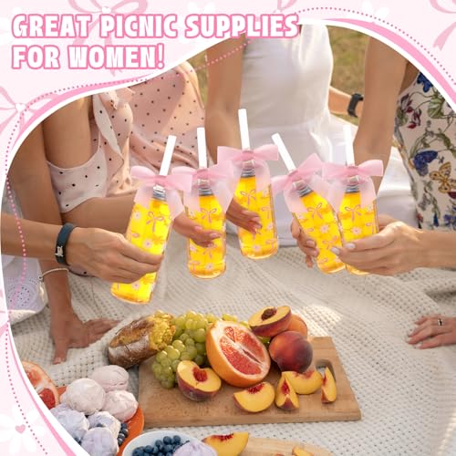 Skylety 24 Pcs 14 oz Pink Bow Cups Flower Plastic Cup with Straw Lids Reusable Plastic Tumbler with Pink Twist Bow Coquette Aesthetic Drinking Tumbler for Birthday Wedding Party Women Baby Shower by Skylety - Used condition - Image 7