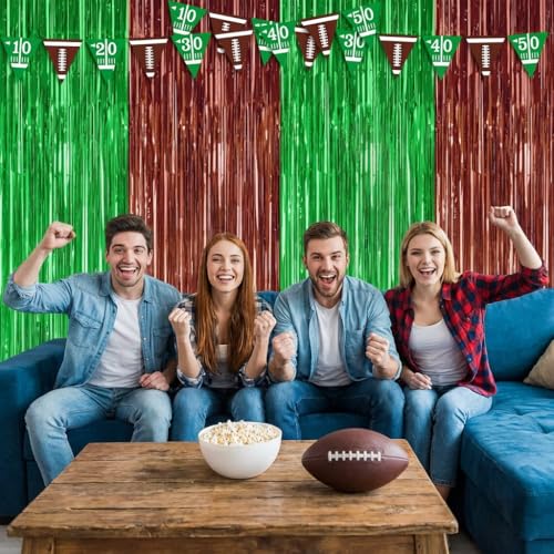 Image of 2 Pack Football Party Decorations, 3.28 FT x 6.58FT Tinsel Backdrop, Green Brown Foil Fringe Curtains Metallic Party Streamer, Football Party Supplies Game Day Decorations 2026 Birthday Party Supplies