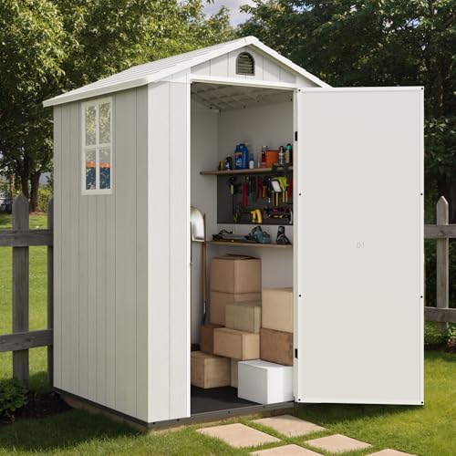 Image of Greesum 4x4FT Plastic Outdoor Storage Shed with Floor, Light Gray