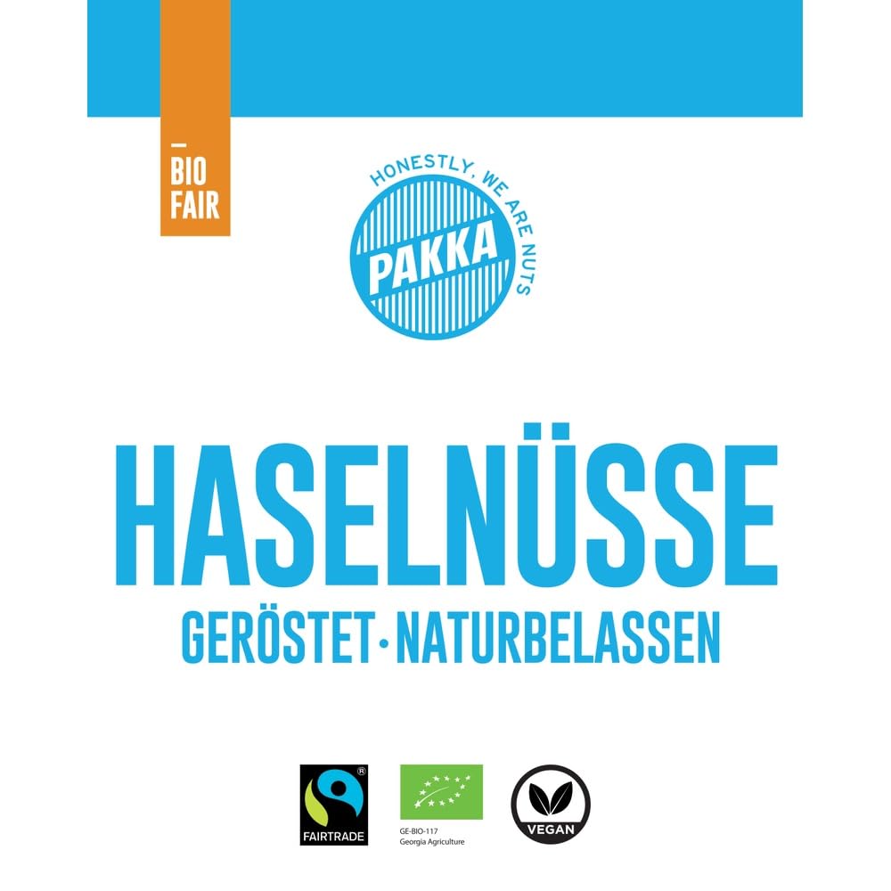 PAKKA Bio aromatische Premium Jumbo Fairtrade Haselnüsse nature, geröstet, 1kg, georgische Haselnusskerne, Öko & Fairtrade, direkt hergestellt und abgefüllt in Sugdidi Georgien, vegan, Nüsse, 1000g