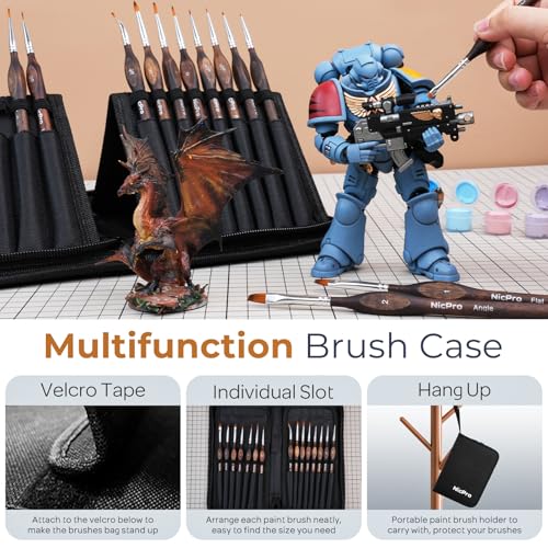 Image of Nicpro Miniature Paint Brushes - 15PCS Model Paint Brush Set with Nylon Case for Acrylic Oil Watercolor, Micro Detail Paint Brushes for Model, Miniature Painting, Fine Detailing, Paint by Numbers
