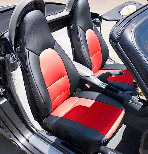 Iggee Black/RED Artificial Leather Custom Made Original fit Front seat Covers Designed for Porsche Boxster 1997-2004