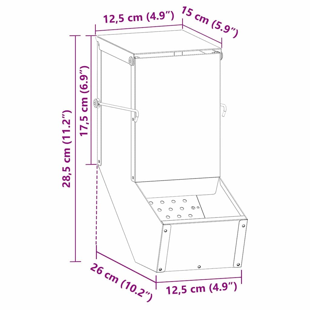 Kaninchenfütterer aus verzinktem Stahl 12,5 x 26 x 28,5 cm wetterfest für Innen Außen mit 1 kg Kapazität Wandmontage praktischer Futterspender für Kleintiere und Haustiere