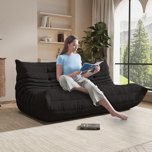 Image of Bean Bag Chair, Cozy Memory Foam Bean Bag Chairs for Adults, Comfy Fireside Accent Chair Lazy Floor Chair for Gaming Bedroom Living Room (Black, 3-Seater)