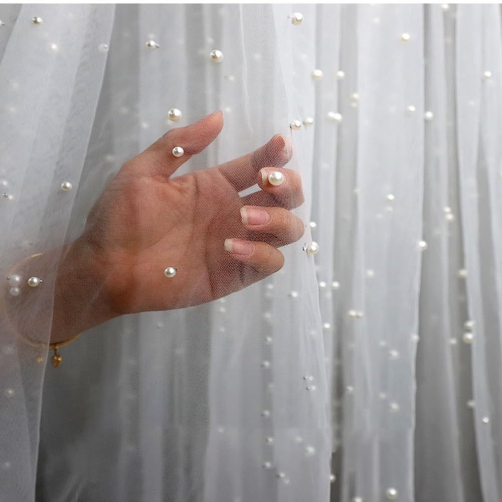 Tela de tul blanco con perlas, material de costura de encaje para manualidades, ropa, decoración de mesa, bodas, fiestas, aniversarios, cinta versátil y proyectos de bricolaje