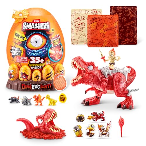 Smashers Dino Egg Hunt de ZURU, Dinosaurio Luminoso Que escupe Fuego, Juguete Coleccionable para niños/as y para niño(T-Rex)