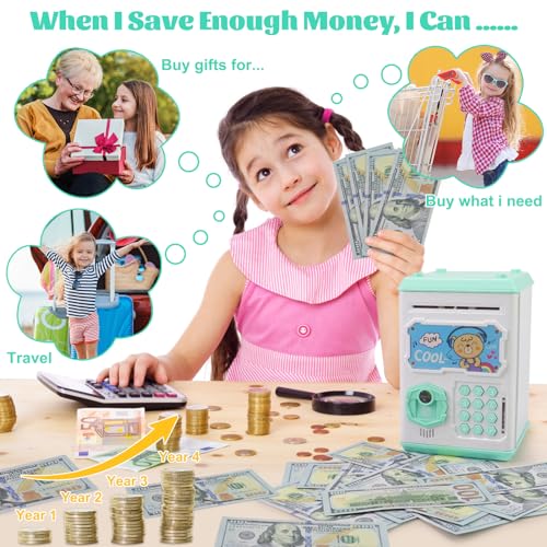 Image of Motiloo Money Bank for Kids - Large Electronic Coin Bank with Password Protection and Automatic Paper Money Scroll - Great Gift for Boys and Girls (Bear)