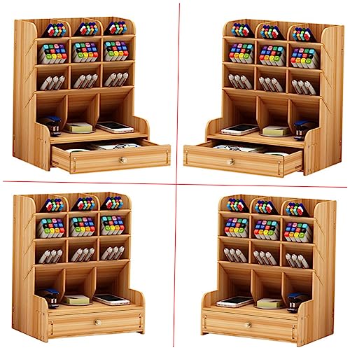 Porte-stylo multifonction STOBOK en bois avec plusieurs compartiments modulables - 6