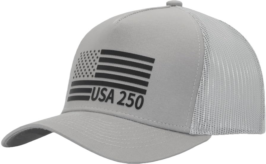 Image of USA Flag Snapback Hat Fits One Size&XXL /3XL - Mens Mesh Trucker Ball Hats - US 250th Anniversary Veterans Memorial Day Gifts