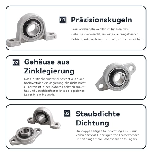 SANTUO 4 Stücke KP000 Flanschlager Stehlager Set, Lagerbock Gehäuselager 10mm für Achse Welle 3D-Drucker, aus Zinklegierung