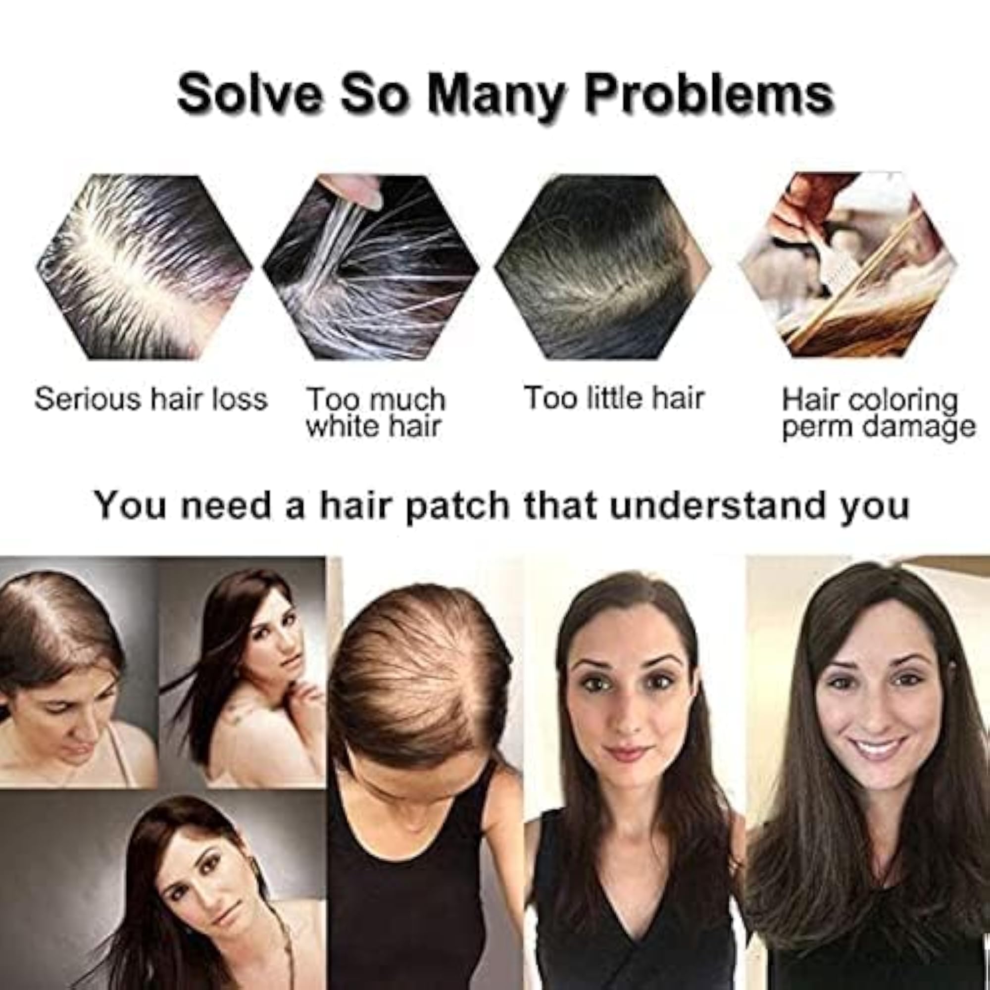 Silky Hair Closure Toppers for Thin Hair, Natural Black Brown