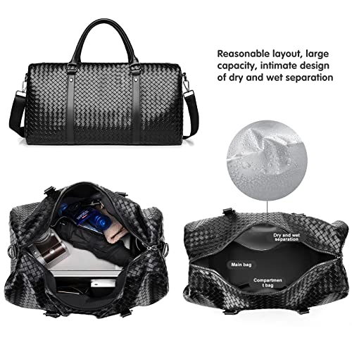 Woven PU Leather Weekender Bag
