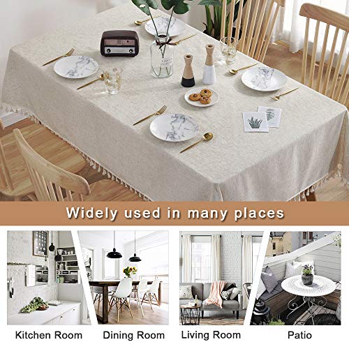 Colorbird Solid Color Tassel Tablecloth Cotton Linen Dust-Proof Shrink-Proof Table Cover For Kitchen Dining Farmhouse Tabletop Decoration (Rectangle/Oblong, 55 X 102 Inch, Neutral) #TOP4