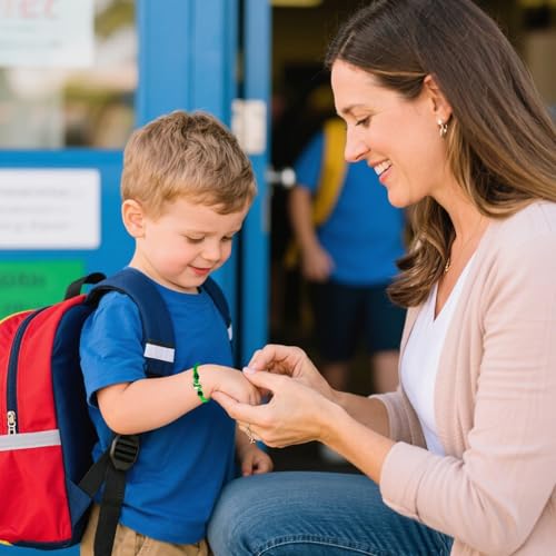 Back to School Dinosaur Bracelet,Brave Roar Adventure Wristband Gift,Green Cord Blue Bead Variants,Great Gift for Students Ready to Explore and Shine4
