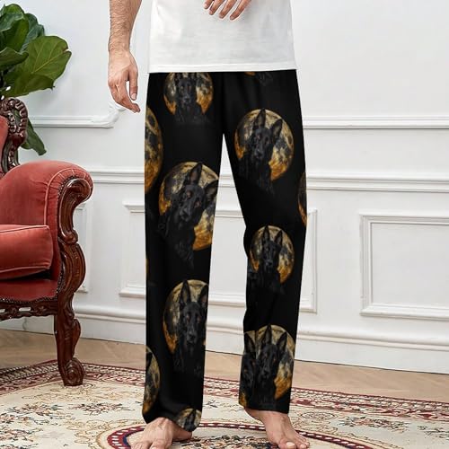 Black German Shepherd Moon Pajama Bottoms Lounge Pants Elastic Waistband Sleepwear Lounge for Men Women3