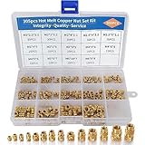 305PCS M2 M2.5 M3 M4 M5 M6 Metric Threaded Inserts for Knurled Nut Heat Set Insert Nut Threaded Brass Insert Assortment Kit for Plastic 3D Printing Injection Molding Press Thread Nuts