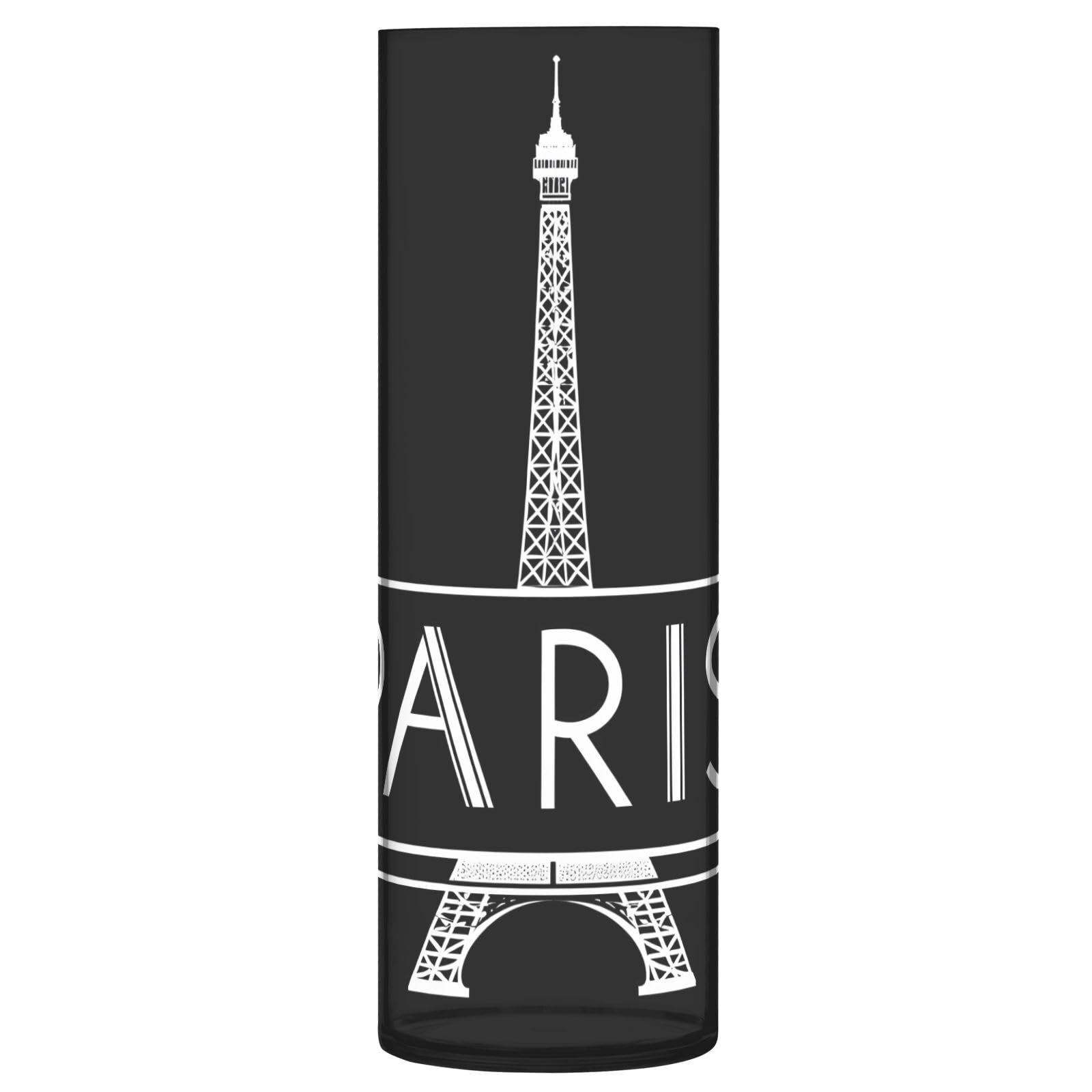 Vase cylindrique noir Tour Eiffel Paris pour décoration table salon et bureau