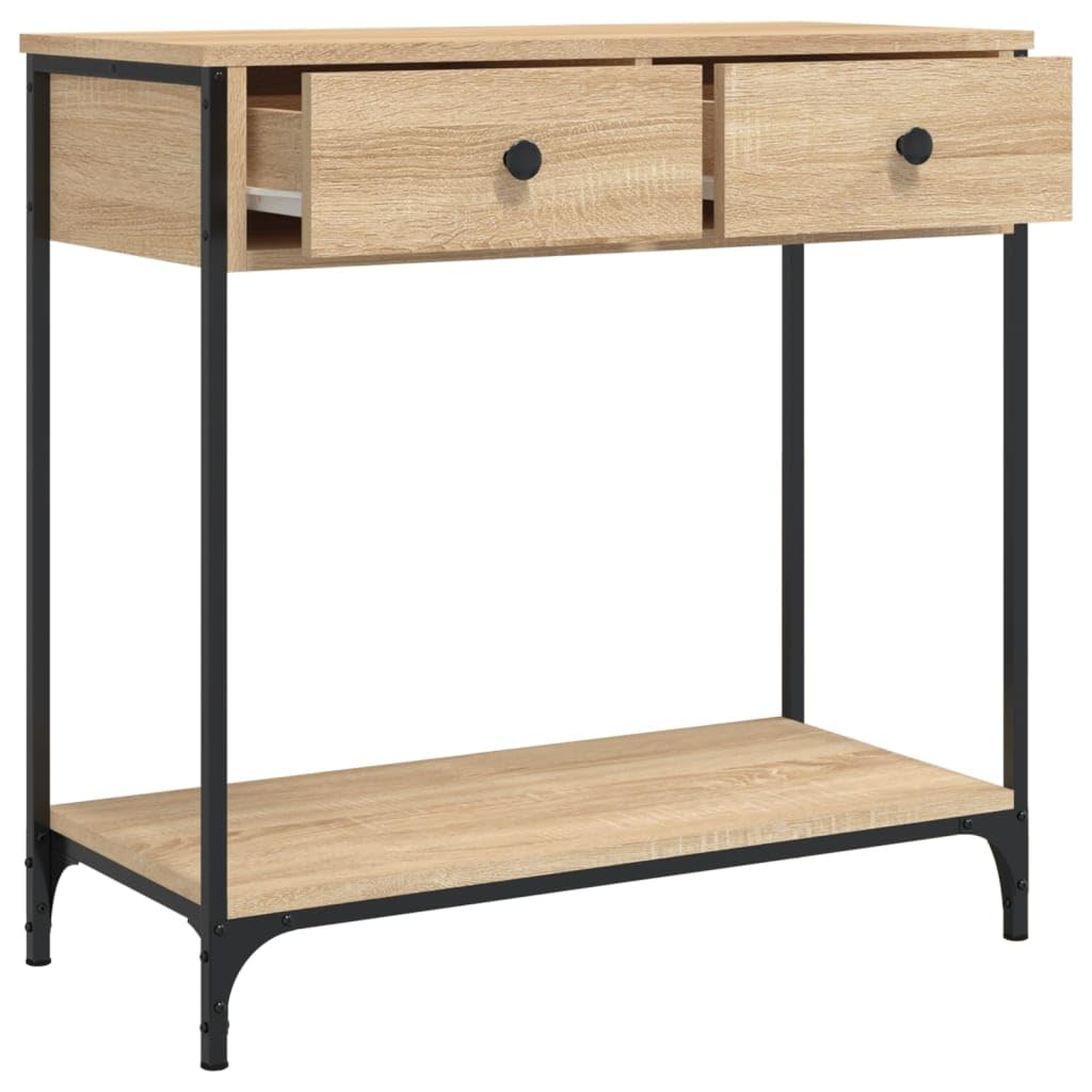 Table console avec tiroir 75 x 34,5 x 75 cm Table basse en bois avec étagères Table d'appoint avec tiroir Bois et métal chêne Sonoma