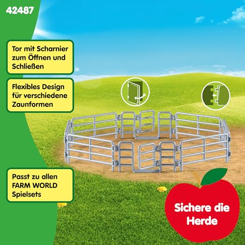 SCHLEICH Farm World | Weidezaun 42487 Bauernhof Zubehör Set mit 6 Zaunelementen & 2 Türen | passt zu Farm World Artikeln | Bauernhof Spielzeug für Kinder ab 3 Jahre | 10 Teile