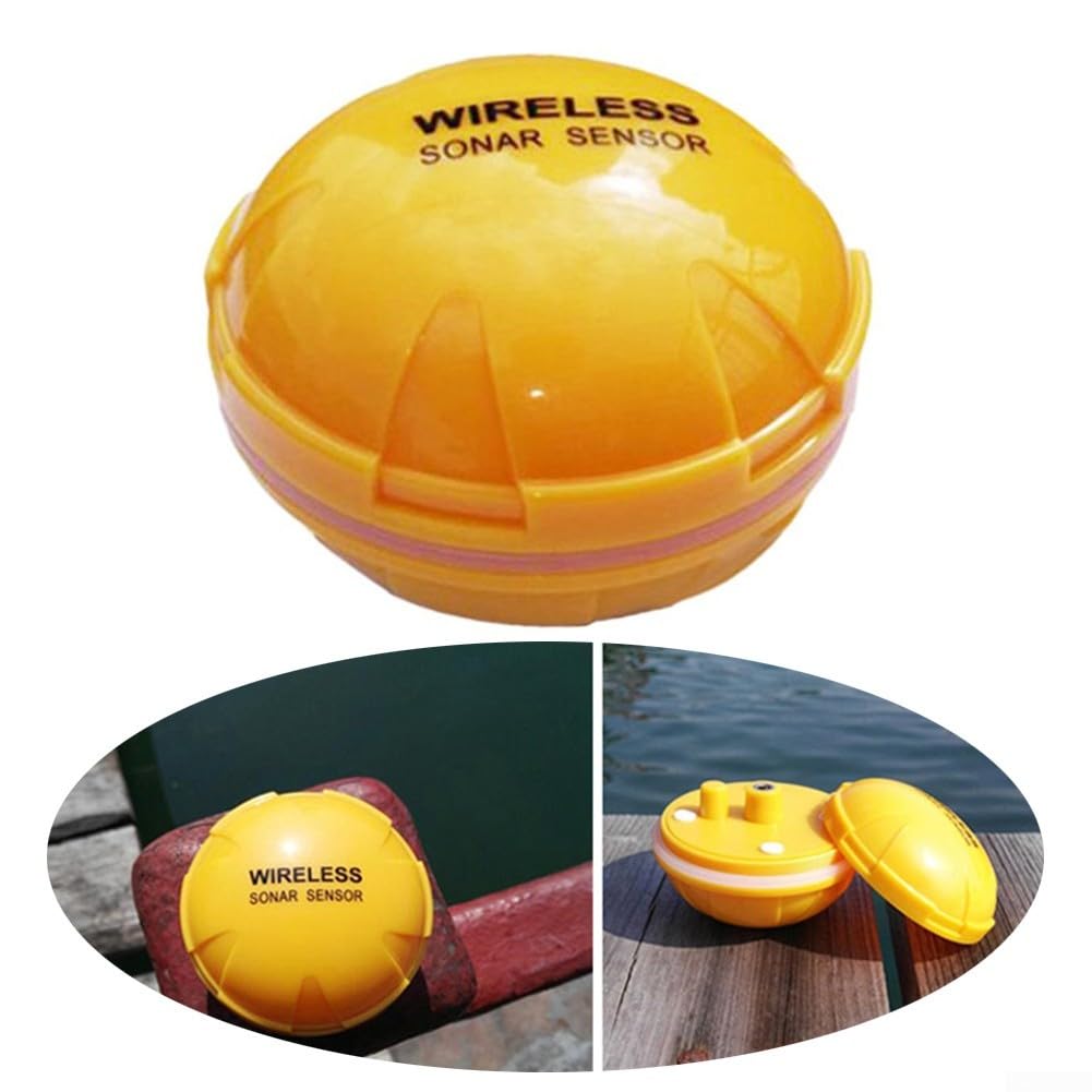 Smart Sonar Fischfinder, Tiefenskala, Fischdetektor, Wassertemperaturanzeige, gelbe Farbe
