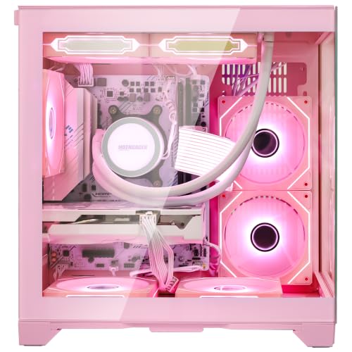 Image of Panorama Prebuilt Gaming PC W /Mouse, AMD Ryzen 7 5700X, GeForce RTX 5060 TI 8GB, 16GB DDR4 RAM, 1TB NVMe SSD, 240mm AIO & Software Control ARGB Fans, Windows 11 Desktop Computer, Pink