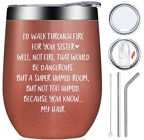 Sister Gifts from Sister - Like Sisters in Law Birthday Gifts Friendship Present for Women, Soul Little Big Sister, Women, Best Friend from Brother - Wine Tumbler Cup Rose Gold 12oz