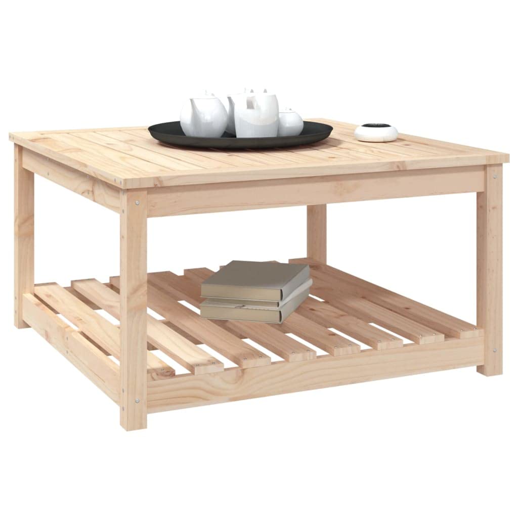 Tavolo da giardino in legno di pino massiccio, 82,5 x 82,5 x 45 cm, stabile, per esterni, piccolo tavolo da balcone, resistente alle intemperie, per terrazza, lounge con ripiano, per giardino