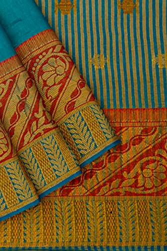 Image of Pothys Women's Blue Art Raw Silk Saree With Blouse Piece (B7222 Blue)