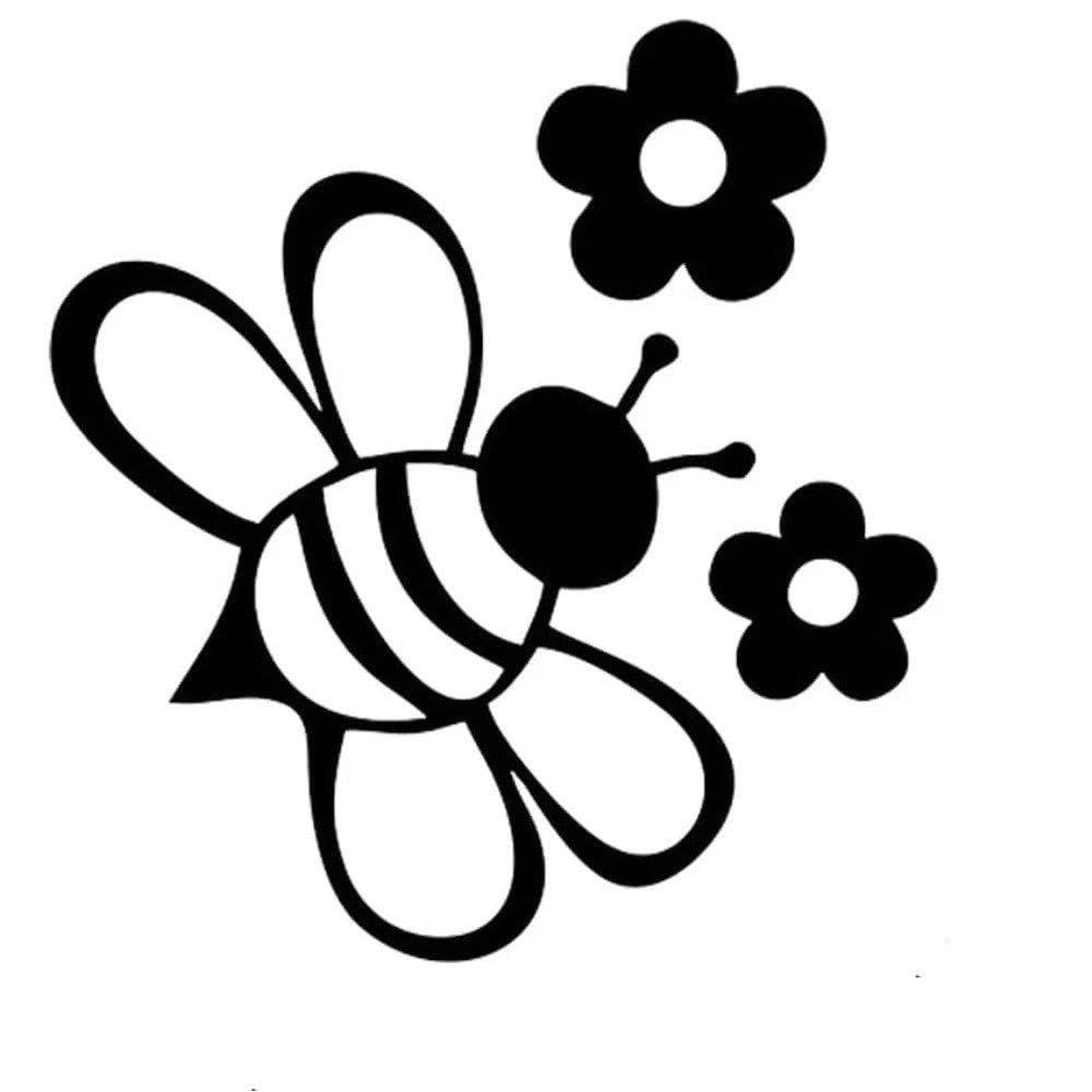 Bee Flower Pattern Stickers Waterproof Vinyl Decals for Car Laptop Decor(Black)