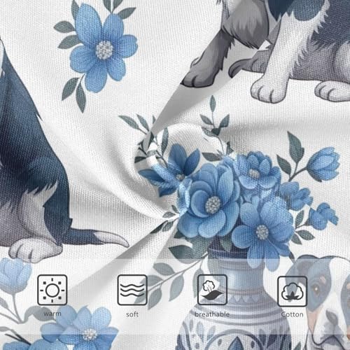 Cute Dogs Blue Floral Retro Undies for Toddler Girls, Girls Cotton Underwear, 2T–8 Years3