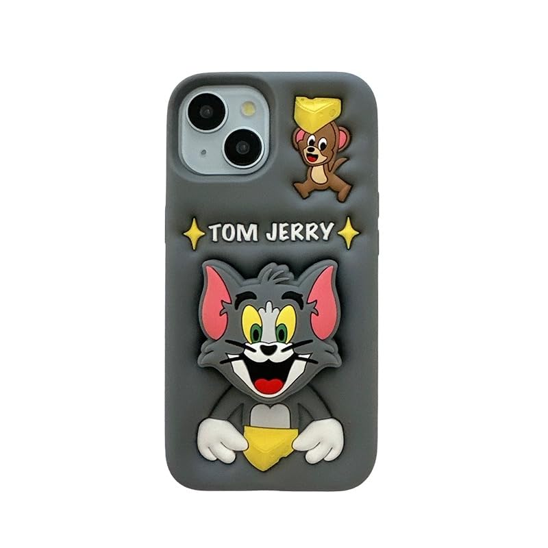 Soft Silicone with Folding Kickstand Case for Apple Tom and Jerry Cat Mouse Cheese 3D Cartoon Anime Grey Color Unisex Vintage Classic Cool Fun Cute